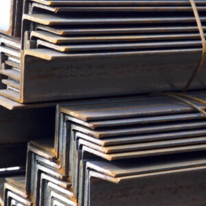 Metal profile angle in packs at the warehouse of metal products, Russia